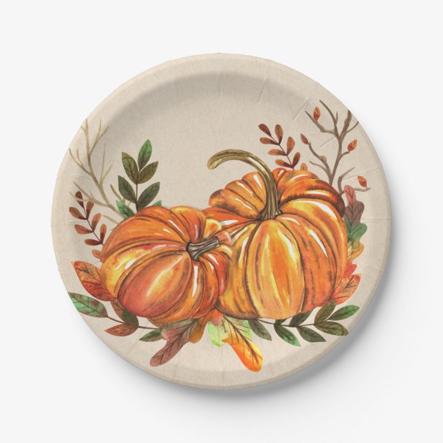 Rustic Fall Pumpkins Paper Plate (Front)