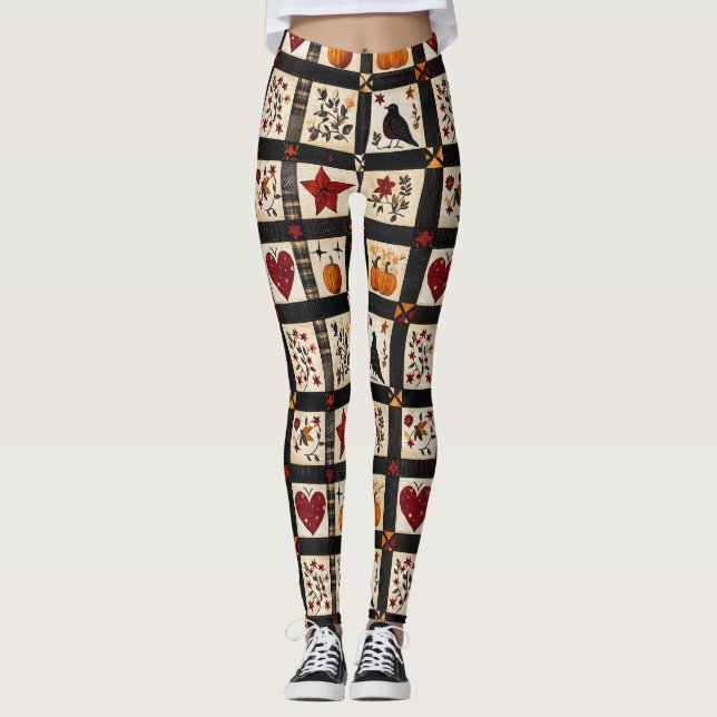 Rustic Fall Quilt Pattern | Farmhouse Patchwork Leggings (Front)