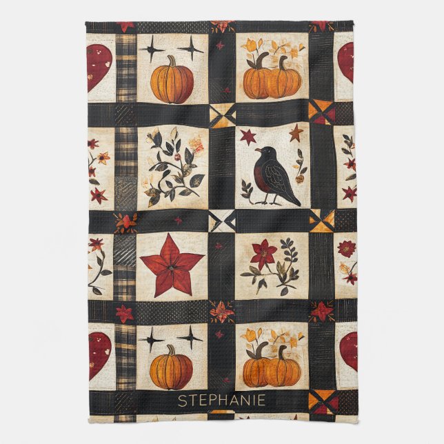 Rustic Fall Quilt Pattern | Farmhouse Patchwork Tea Towel (Vertical)
