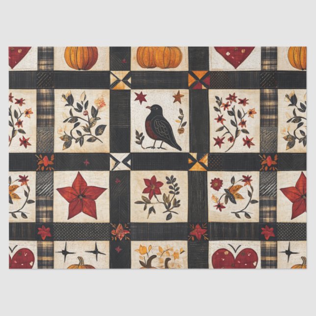 Rustic Fall Quilt Pattern | Farmhouse Patchwork Tissue Paper (Front)