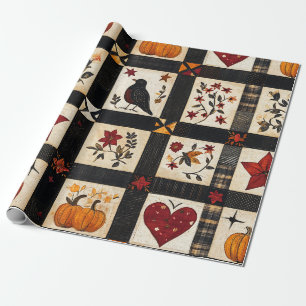 Rustic Fall Quilt Pattern Farmhouse Patchwork Wrapping Paper
