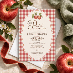 Rustic Fall Red Gingham Apple Bridal Shower Invitation