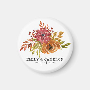 Rustic Fall Red Orange Floral Wedding Magnet