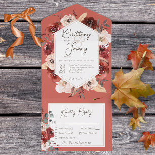 Rustic Fall Rust Floral on Rust Dinner All In One Invitation