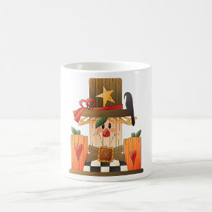 Rustic Fall Scarecrow with Pumpkins and Crow  Coffee Mug