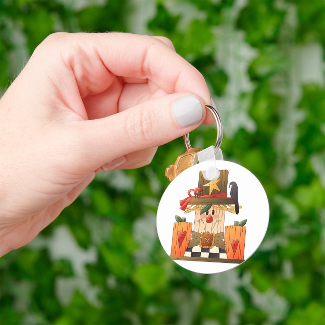 Rustic Fall Scarecrow with Pumpkins and Crow  Key Ring (Creator Uploaded)