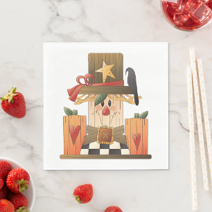 Rustic Fall Scarecrow with Pumpkins and Crow  Napkin