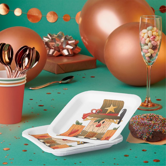 Rustic Fall Scarecrow with Pumpkins and Crow  Paper Plate (Creator Uploaded)