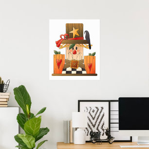 Rustic Fall Scarecrow with Pumpkins and Crow  Poster