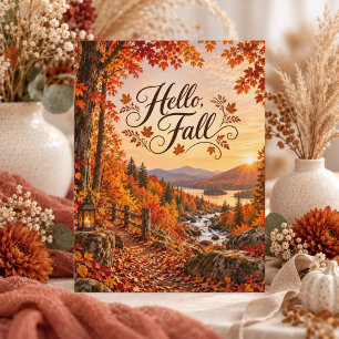 Rustic Fall Season Illustration Postcard