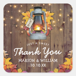 Rustic Fall String Lights Autumn Leaves Wedding Square Sticker