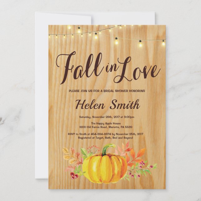 Rustic Fall String Lights Bridal Shower Invitation (Front)