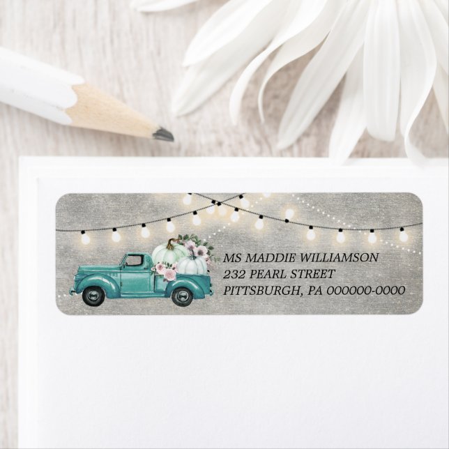 Rustic Fall String Lights on Wood Return Address  Label (Insitu)