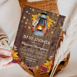 Rustic Fall String Twinkle Lights Baby Shower Invitation