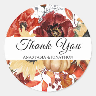 Rustic Fall Sunflower Floral Pumpkin Wedding Classic Round Sticker