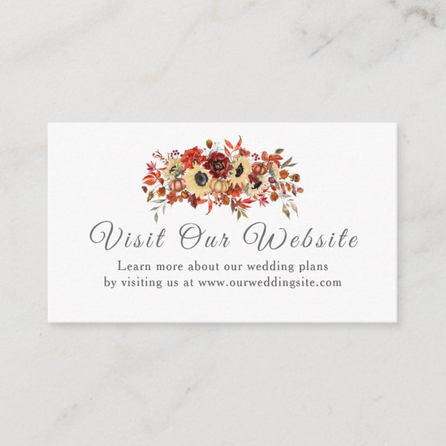 Rustic Fall Sunflower Floral Pumpkin Wedding Enclosure Card (Front)