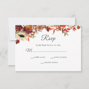 Rustic Fall Sunflower Floral Pumpkin Wedding RSVP Card