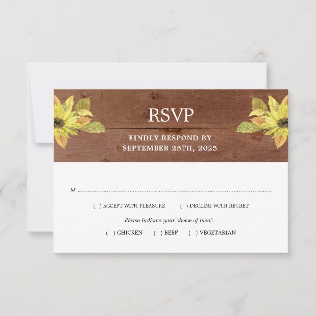 Rustic Fall Sunflower Lantern Wood Wedding RSVP (Front)