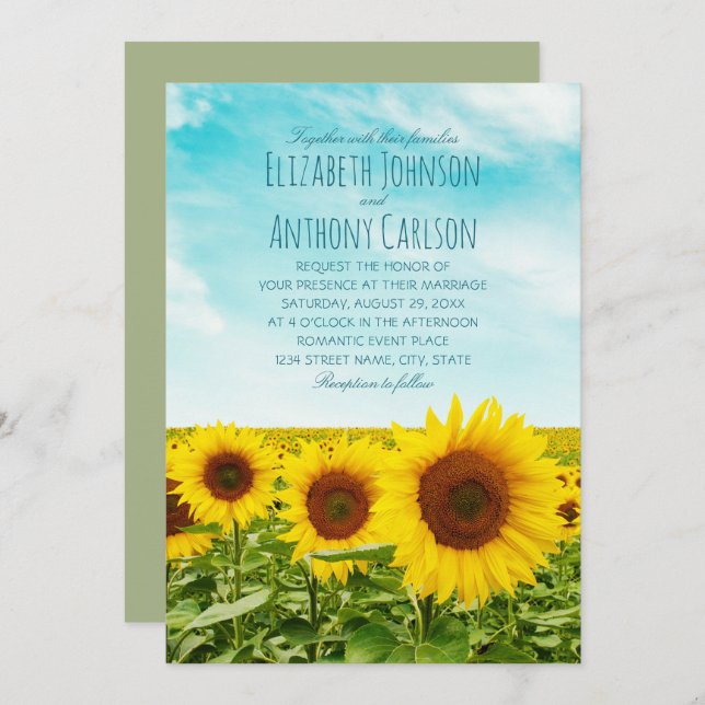 Rustic Fall Sunflower Wedding Country Field Invitation (Front/Back)