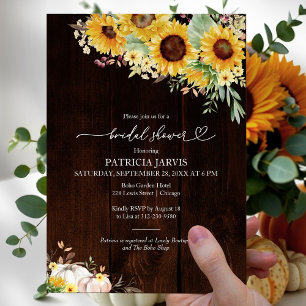 Rustic Fall Sunflower White Pumpkin Bridal Shower Invitation