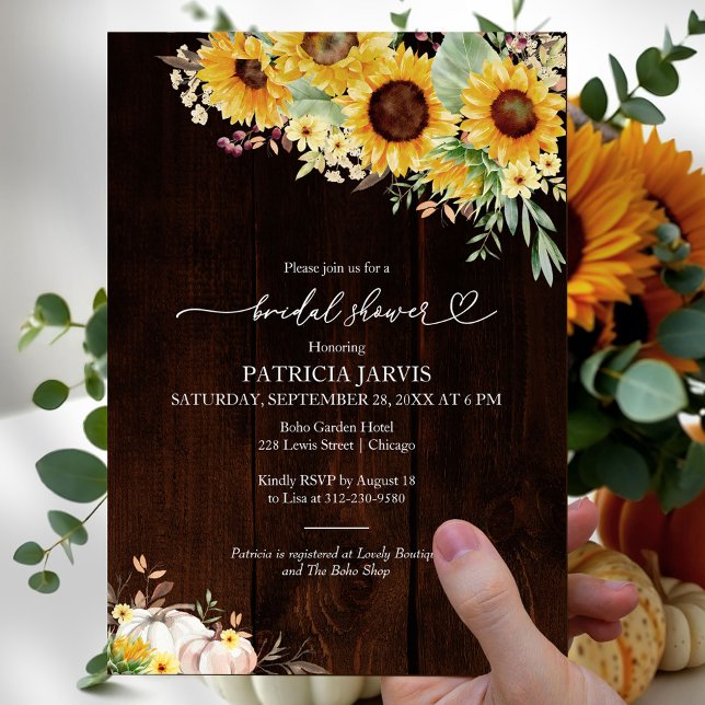 Rustic Fall Sunflower White Pumpkin Bridal Shower Invitation (Creator Uploaded)
