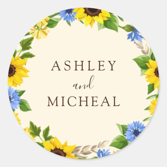 Rustic Fall Sunflower Wreath Wedding Sticker (Front)