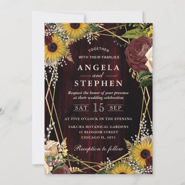Rustic Fall Sunflowers Wood and Frame Wedding Invitation (Front)