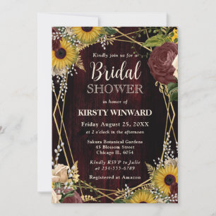 Rustic Fall Sunflowers Wood Frame Bridal Shower Invitation