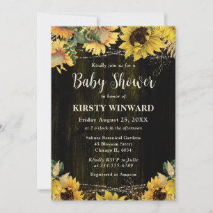 Rustic Fall Sunflowers Wood Lights Baby Shower Invitation