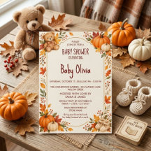 Rustic Fall Teddy Bear Autumn Pumpkins Baby Shower