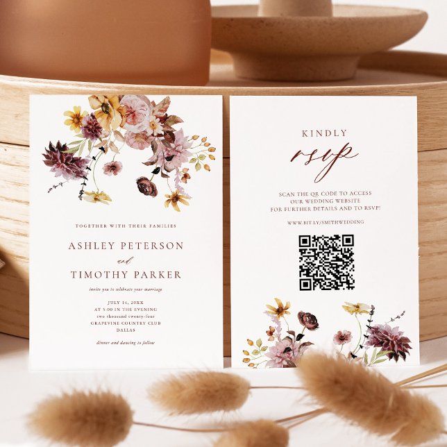 Rustic Fall Terracotta Floral QR Wedding Invitation (Creator Uploaded)