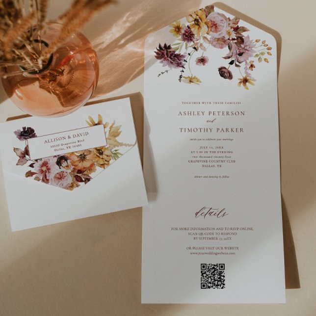 Rustic Fall Terracotta Floral Wedding QR All In One Invitation (Creator Uploaded)