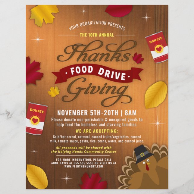 Rustic Fall Thanksgiving Food Drive Fundraiser Flyer (Front)