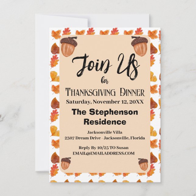 Rustic Fall Theme Thanksgiving Dinner Party  Invitation (Front)
