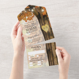 Rustic Fall Tree Lights Wedding All In One Invitation