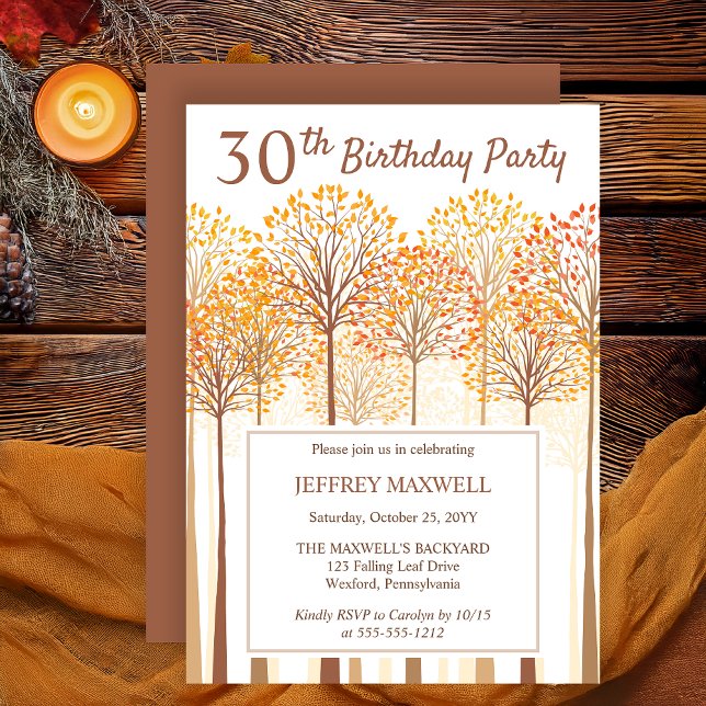 Rustic Fall Trees Terracotta 30th Birthday Party Invitation (Rustic Fall Trees Autumn Terracotta 60th Birthday Party Invitation -- Print | Digital Download)