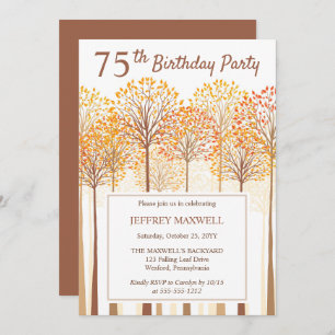 Rustic Fall Trees Terracotta 75th Birthday Party Invitation