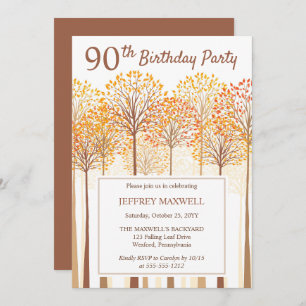 Rustic Fall Trees Terracotta 90th Birthday Party Invitation