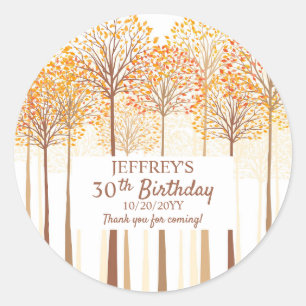Rustic Fall Trees Terracotta Birthday Party  Classic Round Sticker