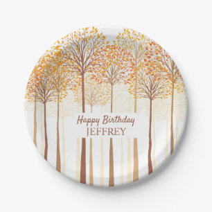 Rustic Fall Trees Terracotta Birthday Party Paper Plate