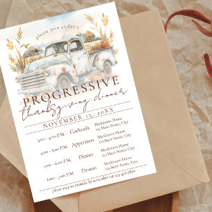 Rustic Fall Truck Progressive Thanksgiving Dinner Invitation