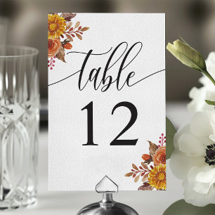 Rustic Fall Watercolor Floral Autumn Wedding Table Number