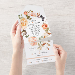 Rustic Fall Watercolor Floral Wedding All In One Invitation