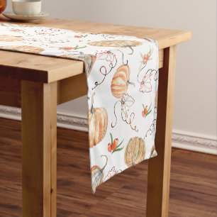Rustic Fall Watercolor Pumpkin Pattern Long Table Runner