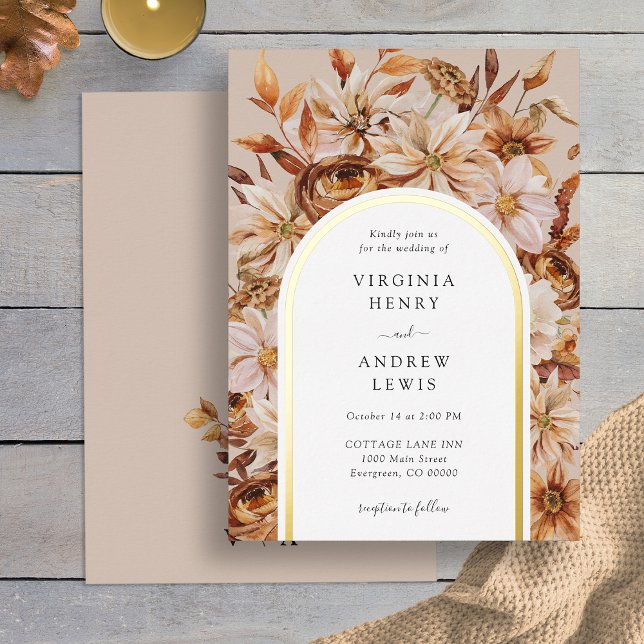 Rustic Fall Wedding (Rustic Watercolor Fall Leaves Taupe Wedding Foil Invitation by Painted Paperie
)
