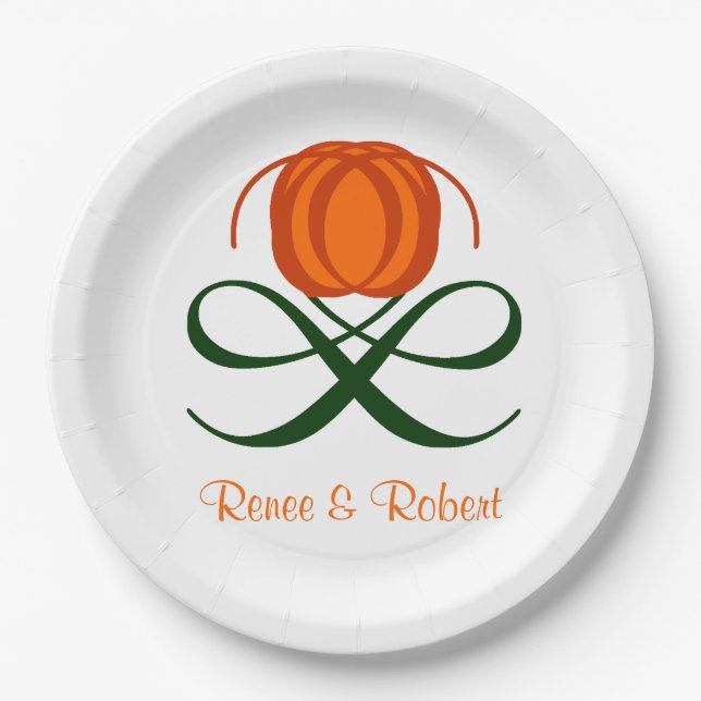 Rustic Fall Wedding Abstract Pumpkin Autumn Design Paper Plate (Front)