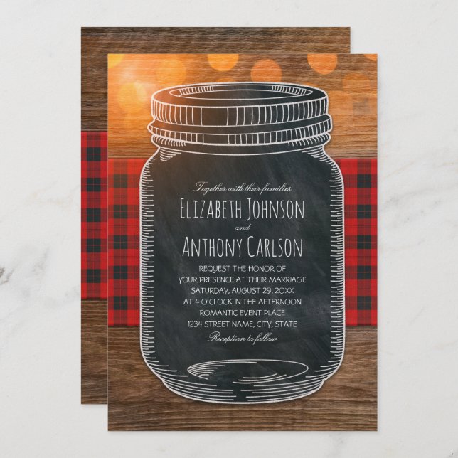 Rustic Fall Wedding Country Mason Jar Invitation (Front/Back)