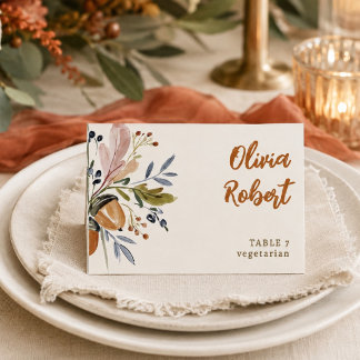 Rustic Fall Wedding Dinner Watercolor Meal Choice Table Number