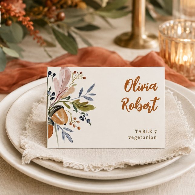 Rustic Fall Wedding Dinner Watercolor Meal Choice Table Number (Creator Uploaded)
