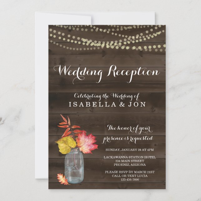 Rustic Fall Wedding Reception Only Invitation (Front)